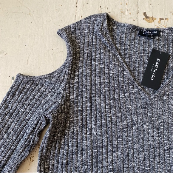 Kenneth Cole Ribbed Cold Shoulder Knit Sweater - Picture 8 of 13